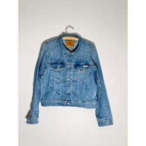 Calvin Klein Women’s Denim Jacket XL Light Wash Button Front Trucker
